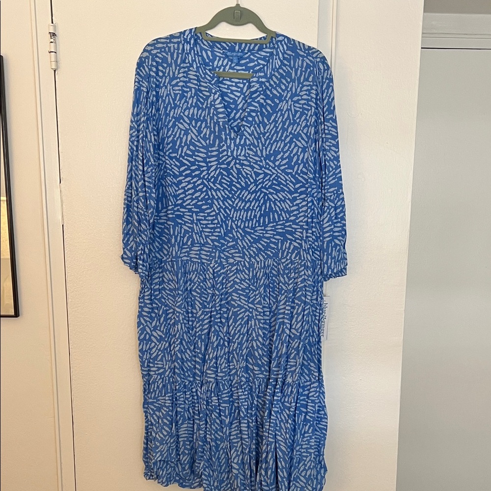 Vibrant Blue and White Patterned Dress